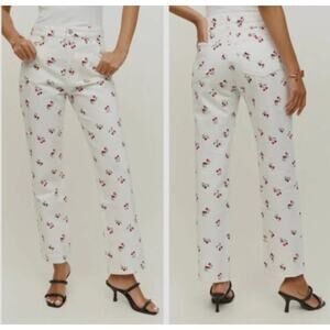 Reformation Cherries Embroidered High Rise Straight Leg Jeans sz 25, girls 14/16
